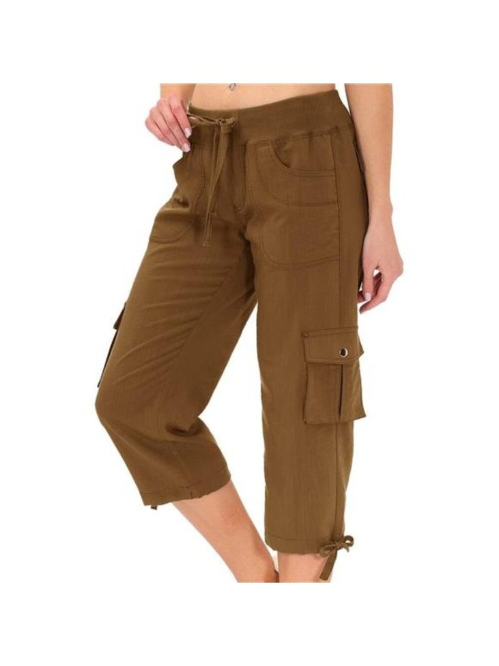 Women's Capris with Pockets Loose Fit Casual Baggy Cargo Pants, Yellow